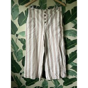 LC Lauren Conrad Striped Linen Blend Cropped Trouser Pants Women Small Tan